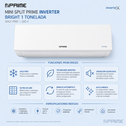 Prime Inverter 1 tonelada Solo Frío 220v - Image 2